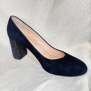 Kate Spade black Anastasia Suede Pumps with Glitter Heel - 7.5 M -